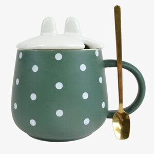 Polka-dot Mug, Ceramic, Green, 10oz
